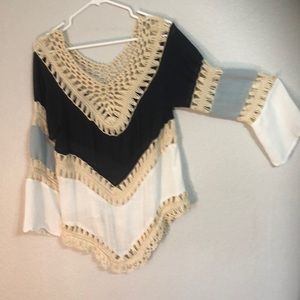 Weave linen top, Boho, whit,tan,navy